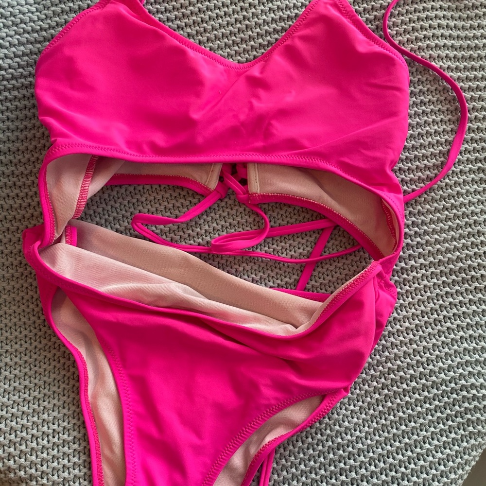Hot pink strappy bathing suit